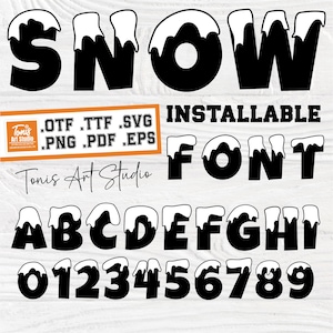 Police de caractère neige SVG | Alphabet d'hiver | Police installable | Noël polices de caractères | Neige lettres Svg Otf