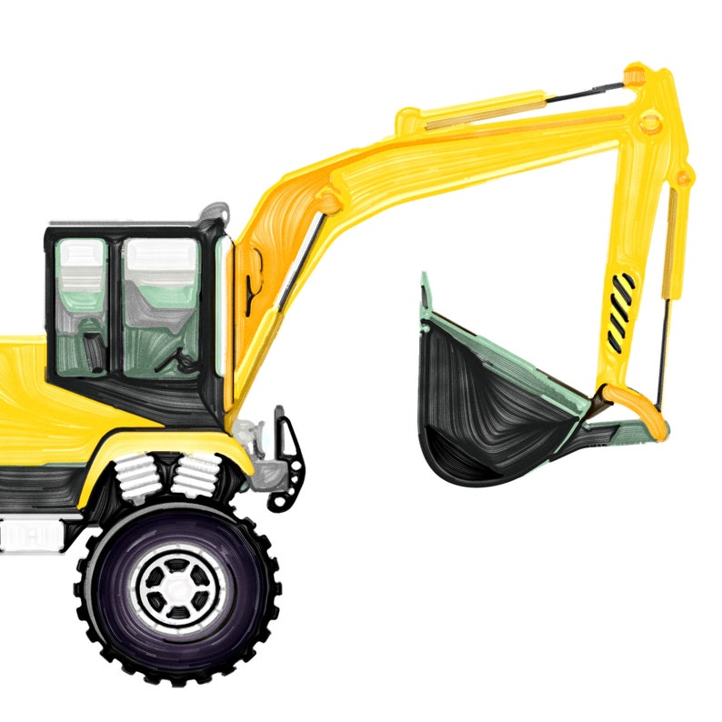 Excavator watercolor Yellow print Instant download Construction art decor Excavator print Construction vehicles Kids room decor