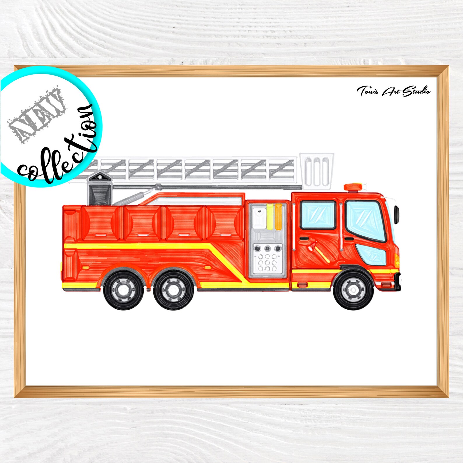 Firetruck Watercolor Firetruck Wall Decor Printable Art | Etsy