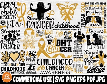 Childhood Cancer SVG Bundle - Cancer Cut Files - 20 Shirt Designs - Awareness Ribbon Svg - Commercial License Included