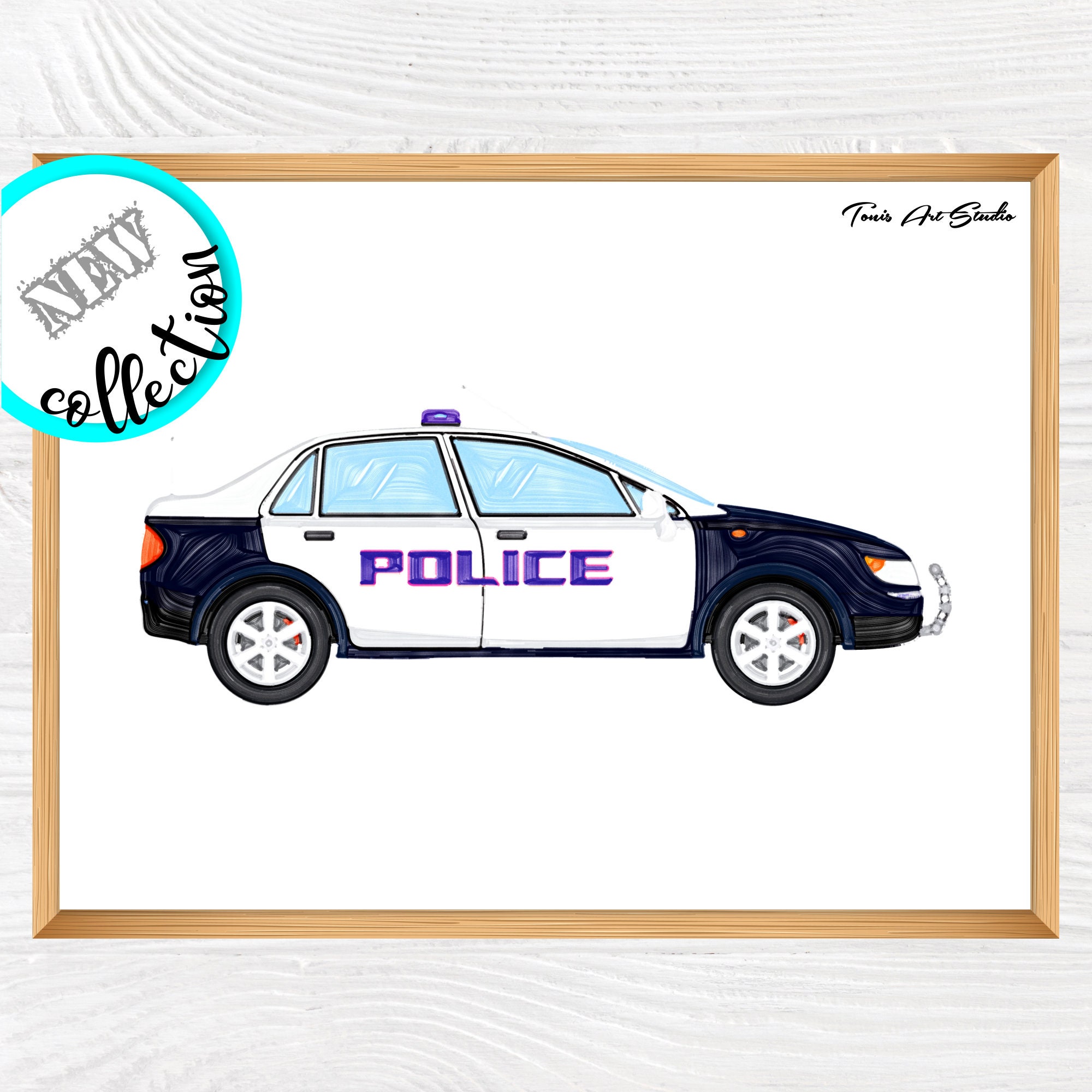 Police car watercolor | Police wall decor | Printable art ...