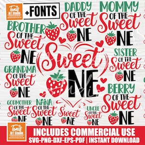 Sweet One verjaardag SVG | Sweet One svg png dxf | SVG-bundel 1e verjaardag Berry | Aardbei Eerste verjaardag Gezinsmatch, één gelukkige familie