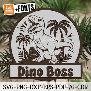 Dino Name Sign SVG: T-Rex Laser Cut File, Kids Room Decor (Digital Download)