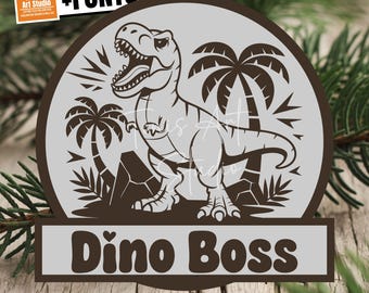 Personlig T-Rex namnskylt SVG, barnrumsdekor typsnitt ingår (digital nedladdning