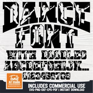 Dance Font Svg, Dance Svg, Otf, Ttf, Dance Doodles Font, Dancing Varsity Font, Monogram Letters Svg, Dancer Gift Svg
