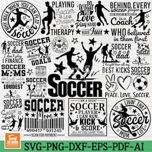 サッカー SVG バンドル: ママシャツの名言クリップアート (デジタルダウンロード)