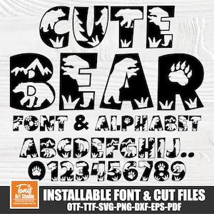 Fonte Cute Bear | Fonte de animais selvagens | Fonte Bear SVG OTF | Letras do alfabeto de animais | Fonte de berçário infantil | Fonte de floresta e montanhas