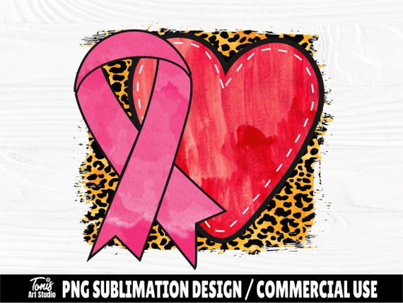 Pink Ribbon with Heart PNG, Cancer Sublimation Design