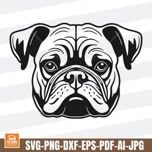 Bulldogge SVG - Hunde Gesicht SVG - Hunderasse Umriss, Hund Png, Dxf - Hundeliebhaber Clipart - Bulldogge Maskottchen SVG - Hund Schnittdateien - Cricut - Silhouette