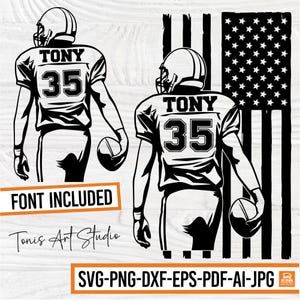 Jogador de futebol SVG, Nome de futebol Svg, Bandeira americana Svg, Nome personalizado, Camisa de futebol, Fonte do time do colégio incluída, PNG, DXF