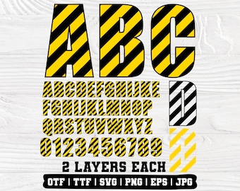 Construction Font SVG OTF TTF: Striped Alphabet Letters For Kids (Digital Download)