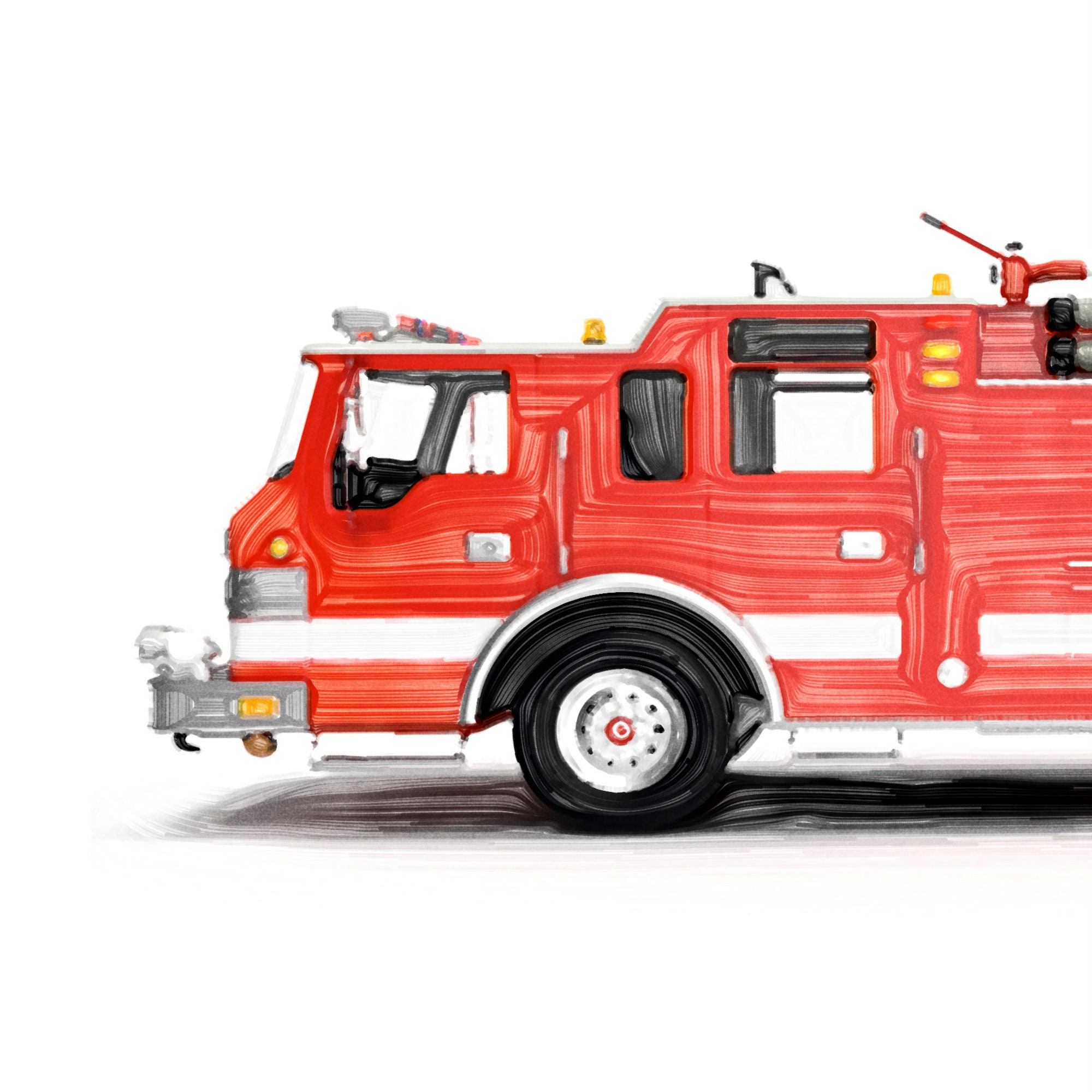 Firetruck wall decor Fire truck watercolor Printable art | Etsy