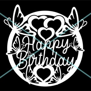 Décoration de gâteau SVG, SVG d'anniversaire de fille, papillons