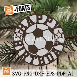 Happy Birthday Soccer Ball SVG | Soccer Laser Cut File | Sports Birthday Cake Topper | Soccer Football SVG for Cricut and Silhouette