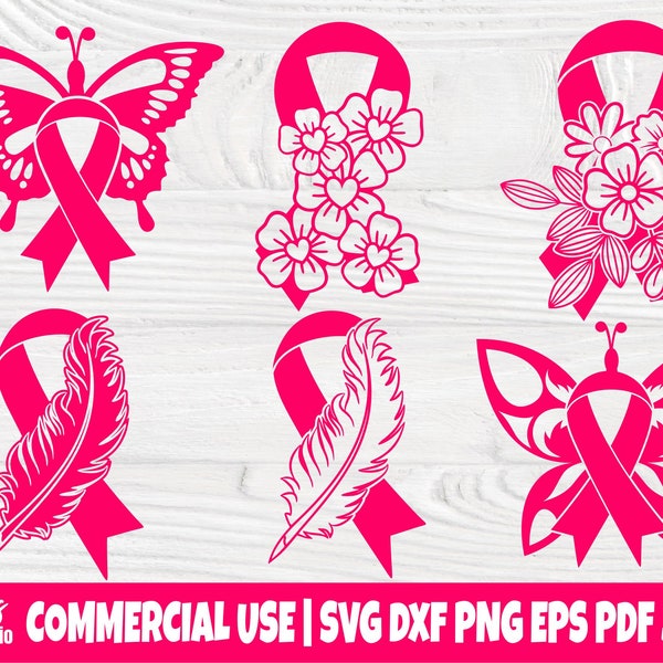 Feather Pink Ribbon SVG, Breast Cancer Svg, Strong Woman Svg, Pink Butterfly Svg, Awareness Ribbon Svg, Ribbon Flower Svg, Hope Svg, Eps Dxf