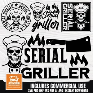 Serial Griller Svg - Chef Skull Svg - Bbq Svg Archivos de corte - Master Griller Dad - Griller Apron - Chef Clipart - Citas divertidas del chef