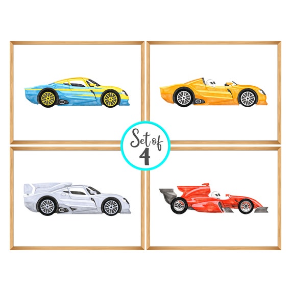 Set of 4 prints, Racing car, Printable Wall Art