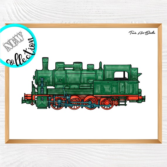 Steam Locomotive Print, Train Printable, Steam Engine Art, Transportation Nursery, Boy Bedroom Art, Train Nursery Decor, Train Wall Art