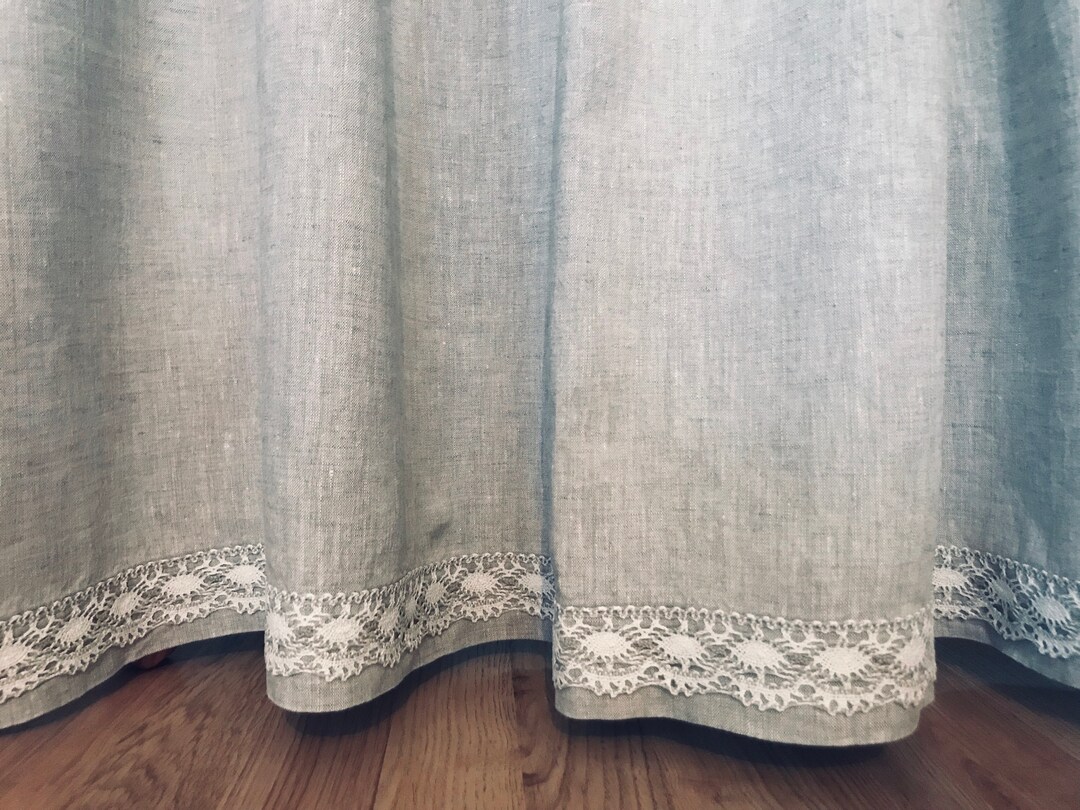 Linen Curtain Tab Top With Lace Natural Washed Thick - Etsy