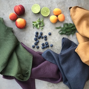 Soft linen kitchen towel, tea towel with mitered corners. Absorbent dish towel. Stonewashed, OEKO-Tex