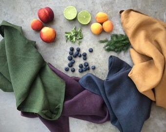 Soft linen kitchen towel, tea towel with mitered corners. Absorbent dish towel. Stonewashed, OEKO-Tex