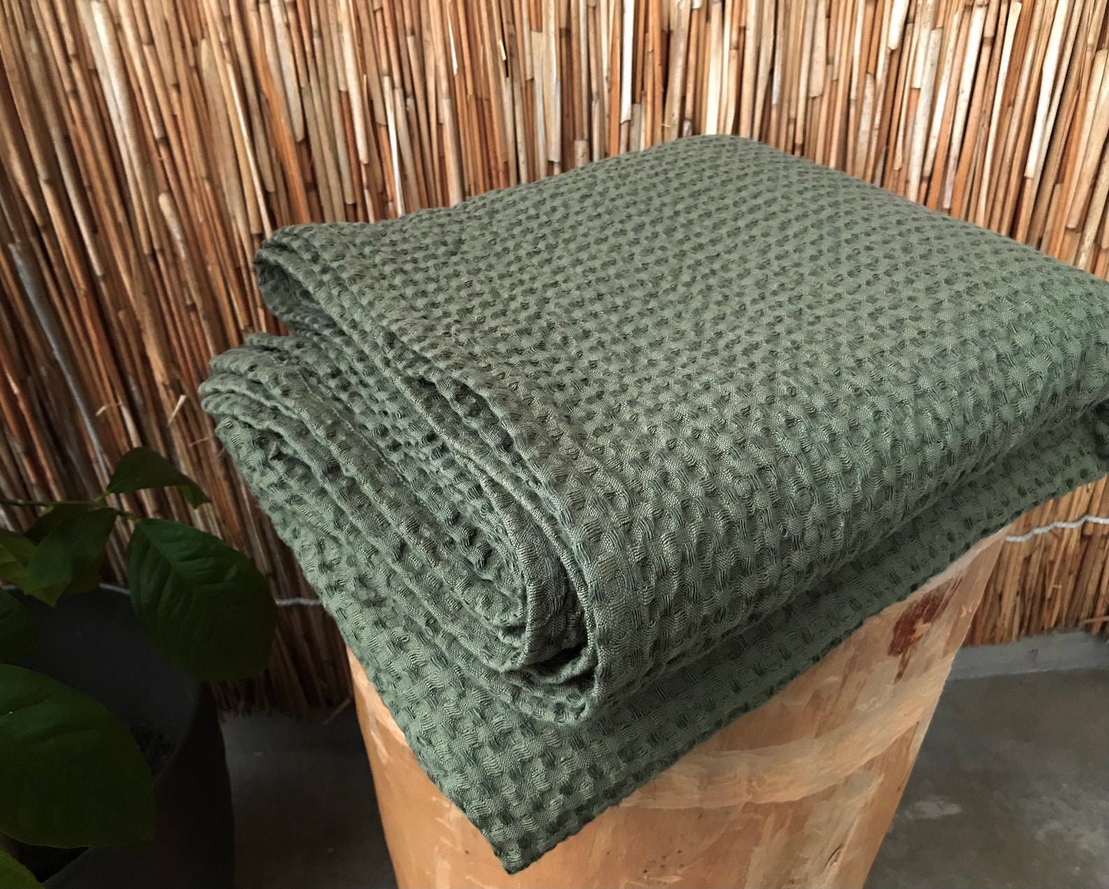 Linen Blanket in Olive Green Waffle Summer Blanket Etsy Canada