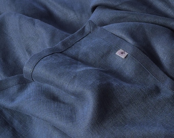 Heavy Linen blanket, Navy heavy linen 460 gsm, bedspread, 100% excellent stonewashed softened European linen, Seamless Queen, King.