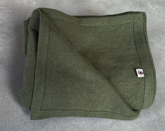 Heavy Linen blanket, Forest Green heavy linen 460 gsm, bedspread, 100% excellent stonewashed softened European linen, Seamless Queen, King.