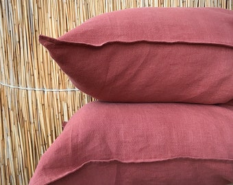 Linen pillowcase with small flange, softened European linen, pillow cover