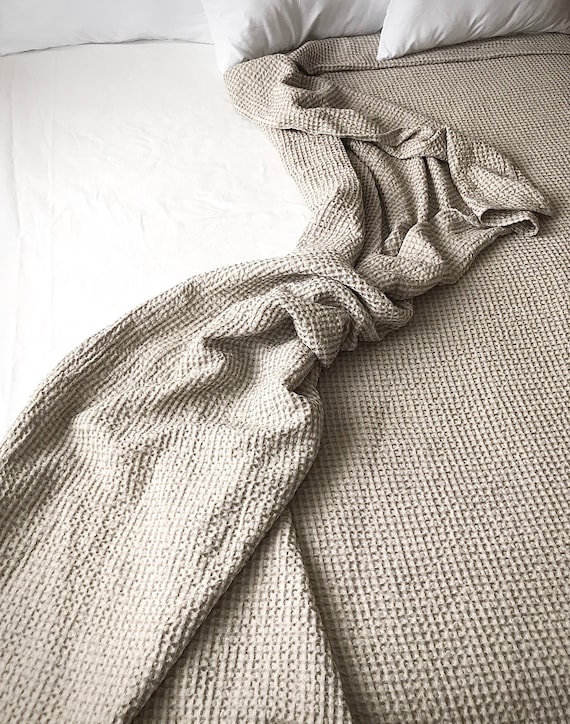 Linen Throw Waffle Summer Blanket Natural Flax Bedspread Plaid Wrap Queen King Etsy Canada