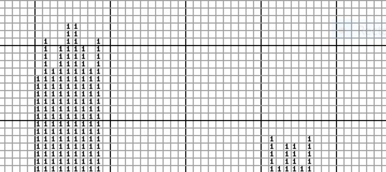 May include: Pixelated image of a tall, rectangular object, possibly a building or a tower, constructed from a grid of small squares. The object is primarily white with some black squares, creating a simple, blocky design.