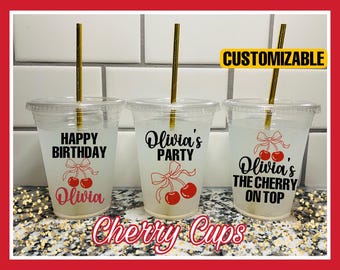 Cherry Birthday Party Cups | Customizable Party Favors