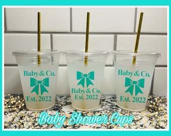 Turquoise Baby Shower Cups | Baby & Co. Inspired Favors