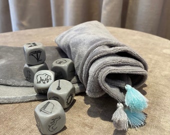 Lenormand Dice 6pc.+bag+ Welvet Dice Rolling Cloth,Lenormand Fortune teller kit,