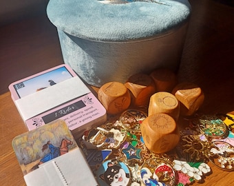 Lenormand Divination Set, Complete Kit with Cards, Dice & Charms, Mini and Meaning Cards, Velvet Box Gift Set