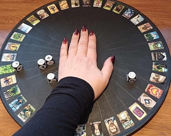 Large Black Wooden Lenormand Tray - 36 cm (14.2 in) Round Divination Board with Cards, Dice, and Charms - Perfect for Intuitive Readings!