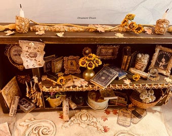 Miniature Witch Room Box, Fortune Teller Altar, Dollhouse Curio Cabinet, Handmade Witch Decor Display, Collector Gift