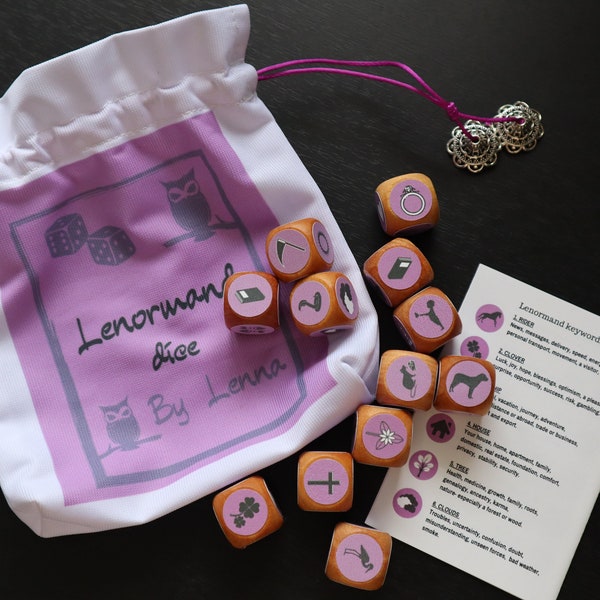 Lenormand dice set (12 dice + bag) casting charms, divination tools, oracle dice according to Madame Lenormand, dice set
