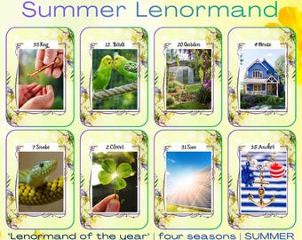 Mini Lenormand Card Deck, Summer Edition, Pocket Size 4 x 6 cm, Four Seasons Oracle Series
