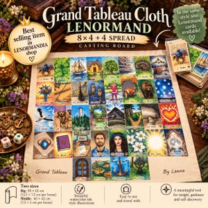 Lenormand Lenna Watercolor Style Pictures Grand Tableau cloth, Grand Tableau Lenormand 8x4+4, Casting Board, Grand Tableau Reading Mat