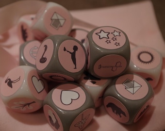 Lenormand 6 dice+ bag, oracle dice according to Madame Lenormand, dice set, Dé d&#39;Oracle d&#39;après Madame Lenormand, jeu de dés