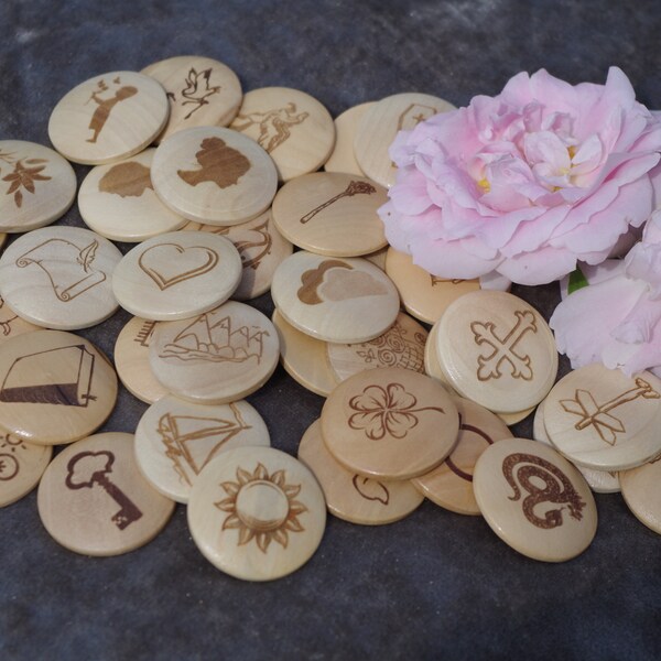 Lenormand Fortune Telling Wooden Coins, Wood Divination Oracle,Lenormand Oracles, Intuitive Casting Charms, Pocket Oracle Divination Set