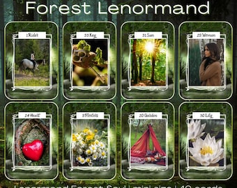 Lenormand Card Deck, Forest Soul Oracle, 40 Cards, Nature Inspired Fortune Telling Set with Velvet Bag, Printed in Estonia