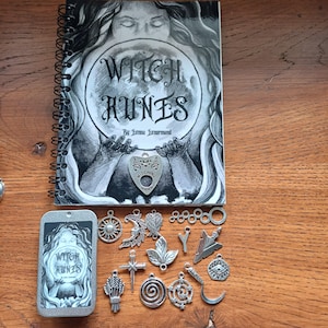 Witch Rune Oracle Cards Set, 13 Runes with Meaning Book, Mini or Poker Size Deck with Pouch, Divination Gift