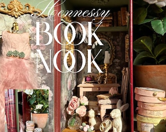 Hennessy Rose Miniature Book Nook Dollhouse, Luxury Design, Pink and Green Easter Flair, Movable Furniture, Magnetic Lamp, Collectors Piece