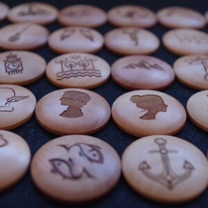 Lenormand Fortune Telling Wooden Coins, Wood Divination Oracle,Lenormand  Oracles, Intuitive Casting Charms, Pocket Oracle Divination Set