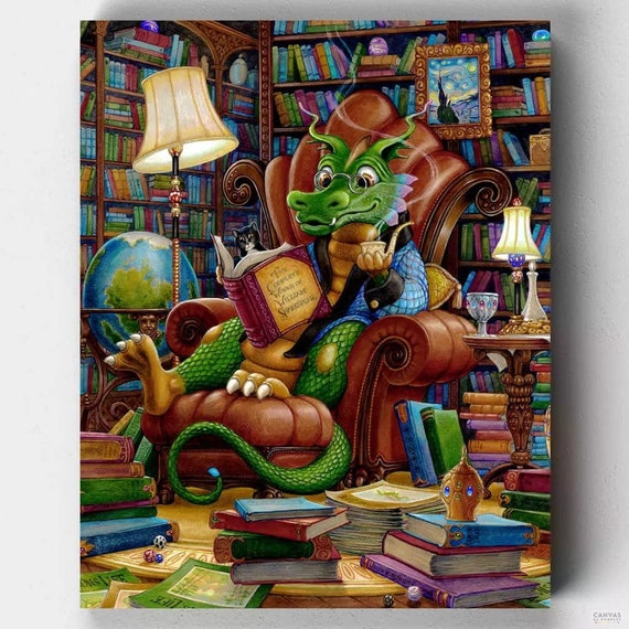 Premium Paint by Numbers the Literate Dragon Randal Spangler Licensed  Painting Kit Canvas by Numbers 