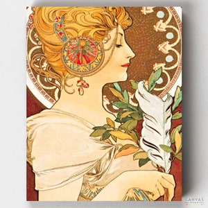 Premium Paint by Numbers Kit - Feather - Alphonse Mucha - Canvas by Numbers