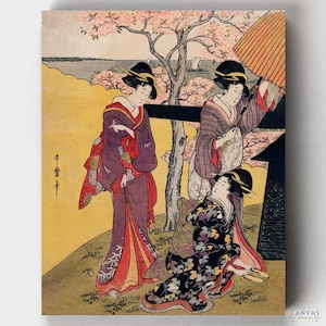 Premium Paint by Numbers Kit - Gotenyama no Hanami Hidari - Utamaro Kitagawa - Canvas by Numbers