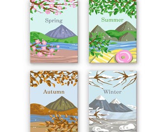 Set of 4 Mini Paint by Numbers - Seasons of Color – Easy Canvas Painting DIY Art - Gift Idea